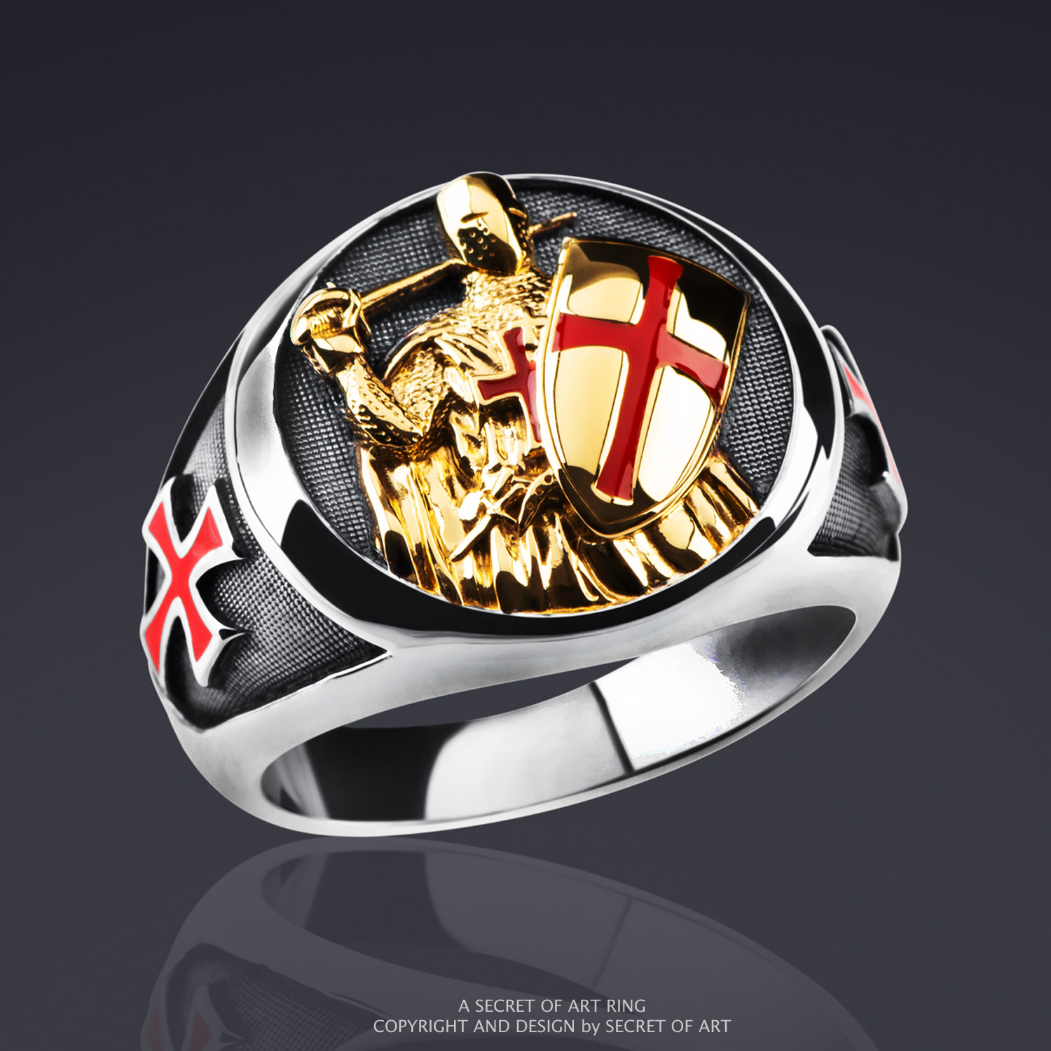 Knights Templar Sword Shield Masonic ring 925 Silver Freemasonry 24K ...