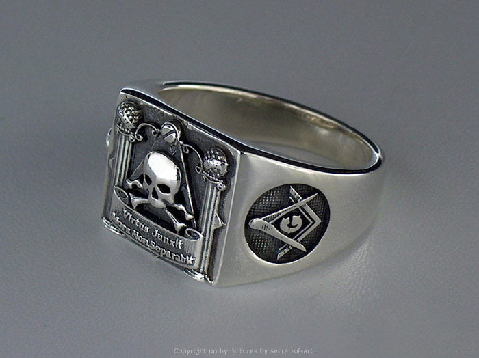 MASONIC FREIMAURER SKULL AND PILLARS SILVER 925 RING  