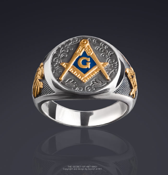 Masonic Ring Silver 925 Sterling with 24k-Gold-Plated Parts, Vintage ...