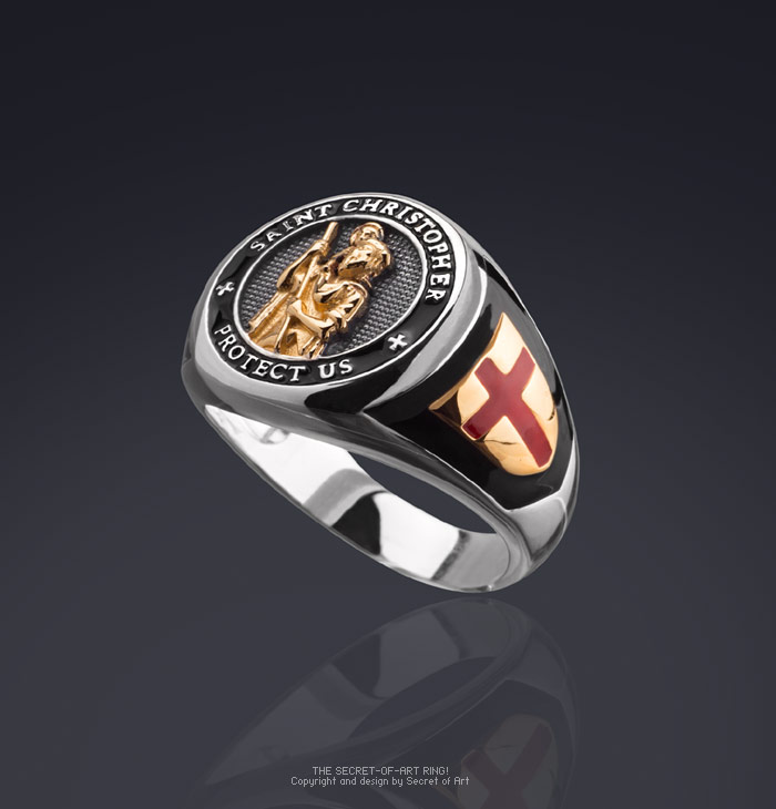 Saint Christopher - Protect Us - Nice Silver 925 Ring With 24k-Gold ...