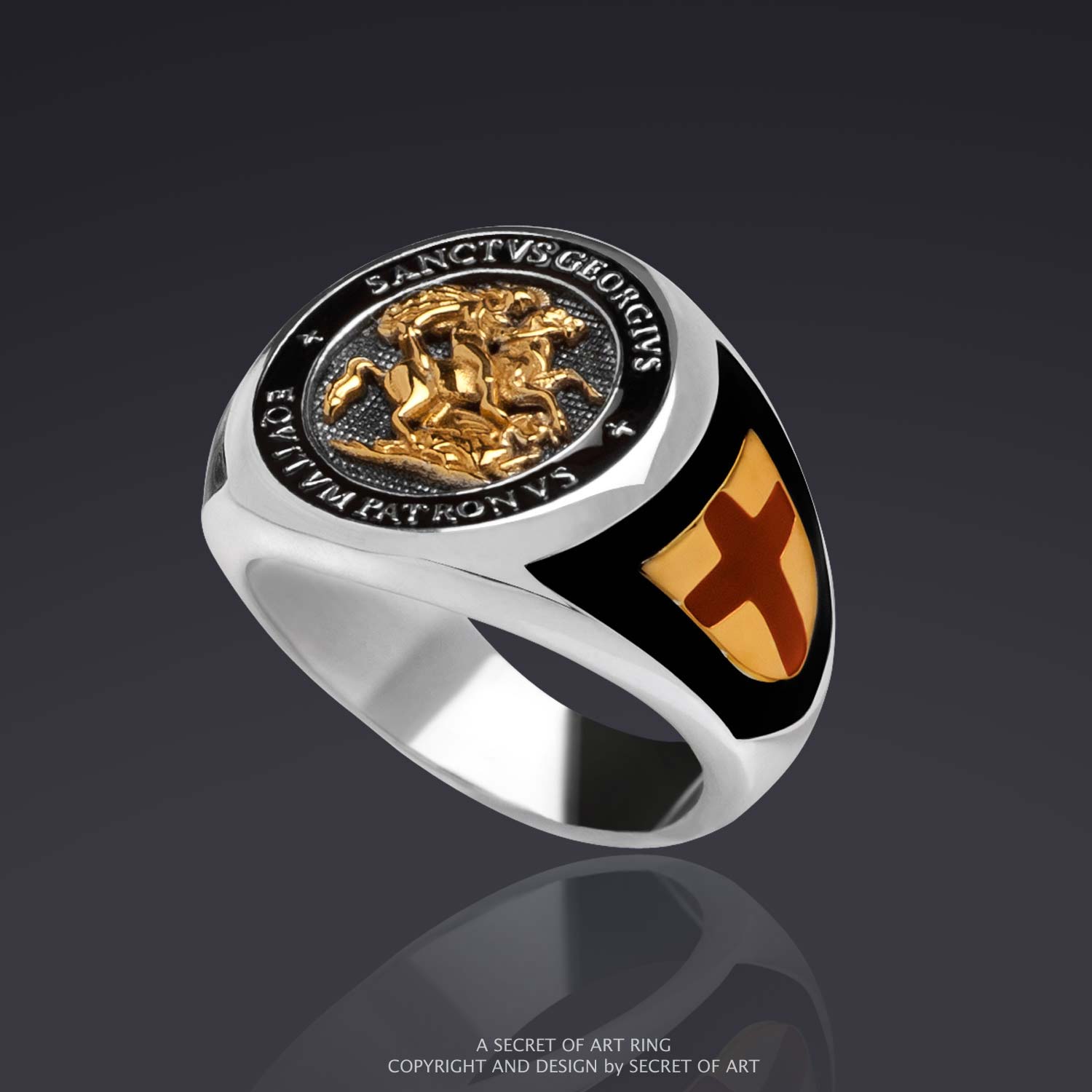 Saint St George Ring Holy Templar Patron Knight Dragon Silver 925 Gold ...